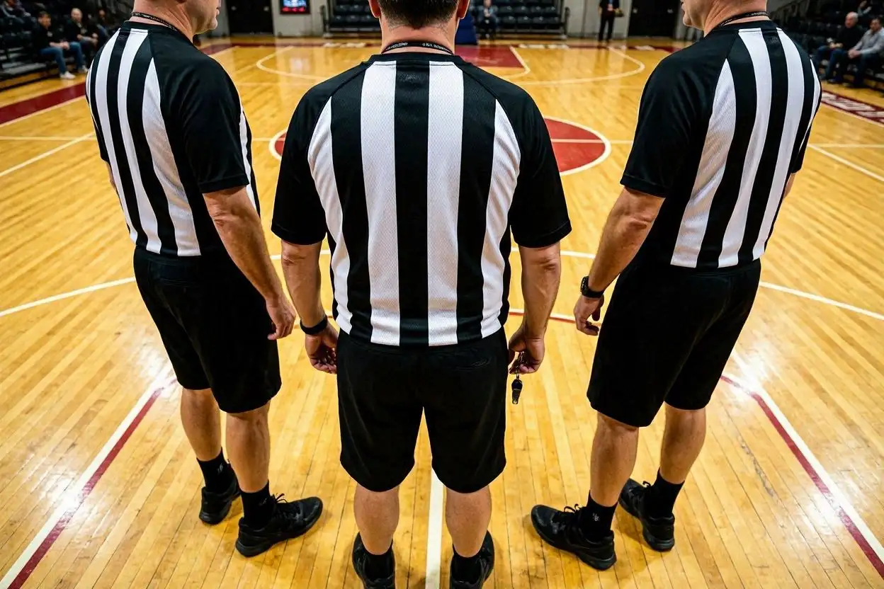 NBA crew chief officiating diagram with three-official rotation and decision flow